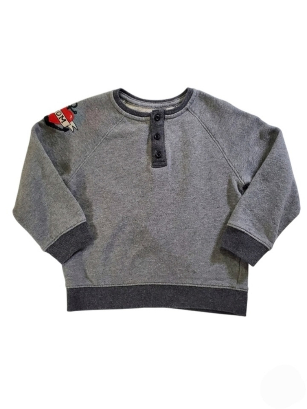 K1402 * Gymboree Boys Mom Tattoo Patch Pullover Sweater Gray Long Sleeve Size 3T